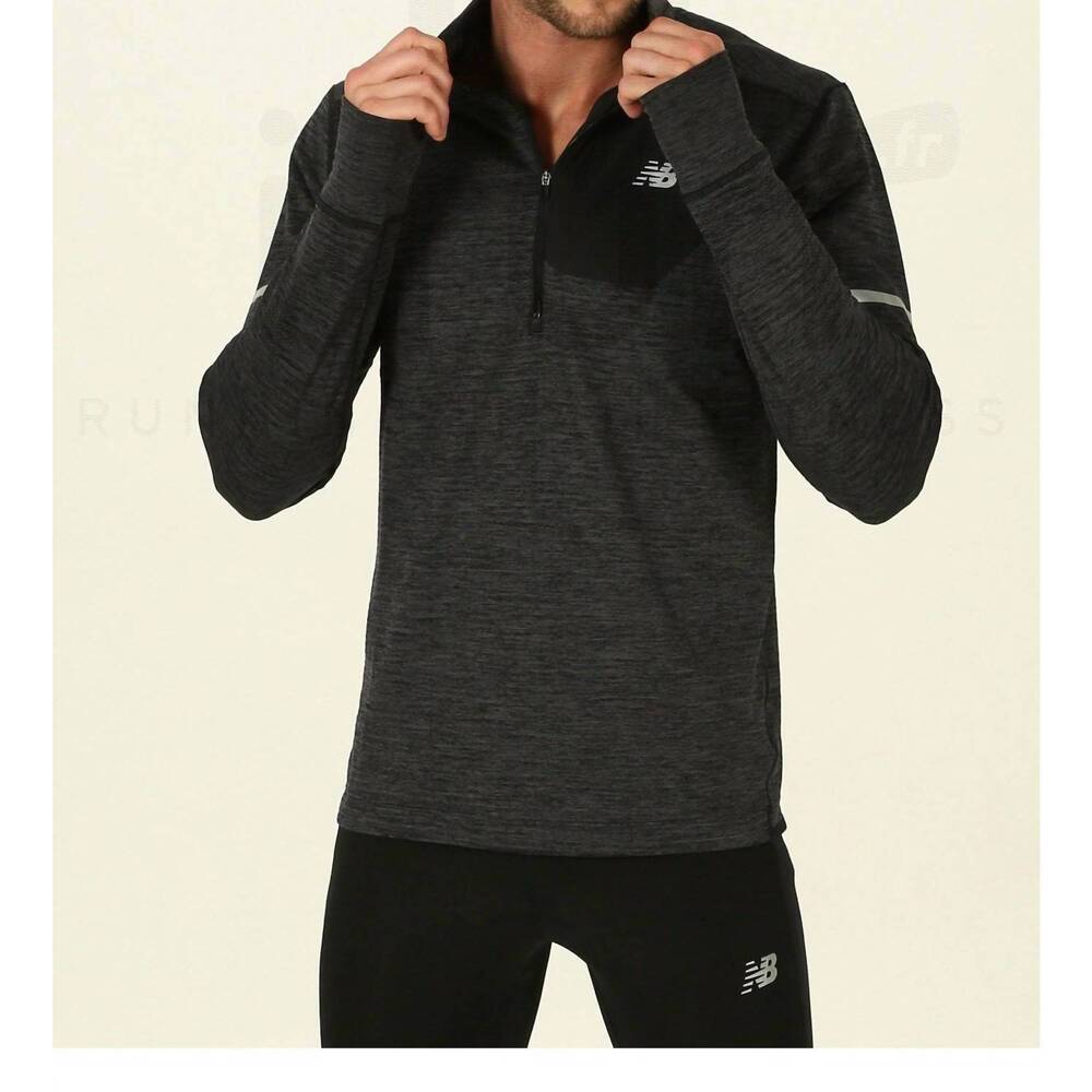 NEW NEW BALANCE men's heat long sleeve quarter 1/2 zip top in black